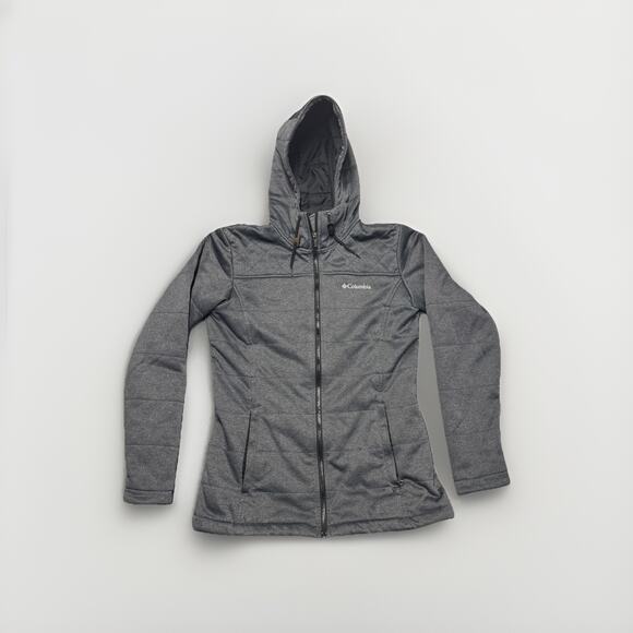Columbia Jacket Women’s Small Gray Quilted Long Sleeve Zipper Hooded Coat Knit - Picture 1 of 9